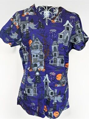 Purple Cherokee Haunted House Scrub Top